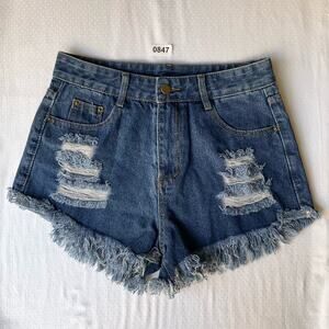 SHEIN Women’s Frayed Denim Short Shorts size 6 US, Blue